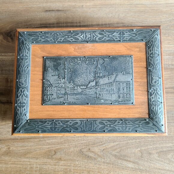 Vintage large Varsovia wooden jewelry box w pewter metal details by Zaczewski. - Picture 3 of 13